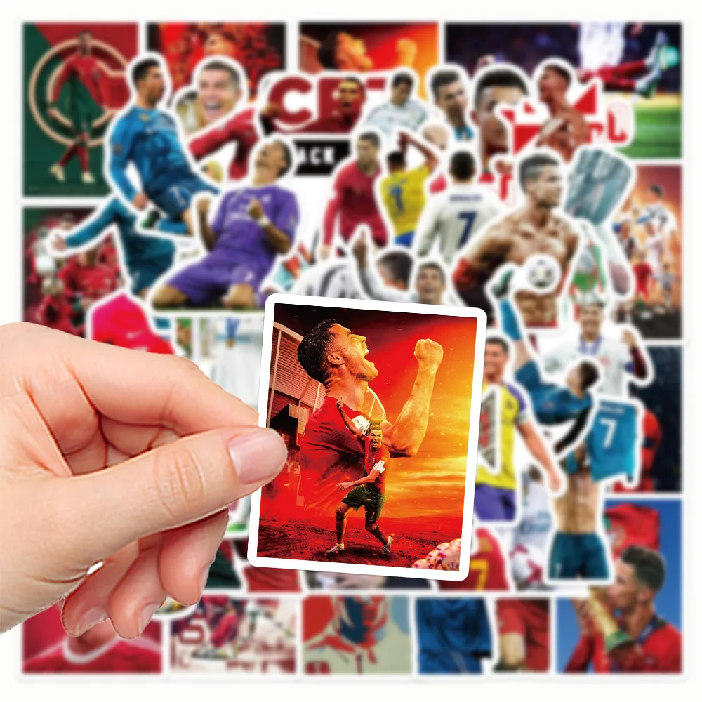 50 Uds estrella de fútbol Cristiano Ronaldo pegatinas calcomanías para teléfono portátil maleta Notebook monopatín pegatina impermeable