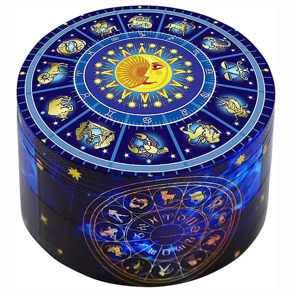 Metal Herbal Herb Grinder 50MM Blue Tobacco Manual Hand Spice Pepper Mill Cutter Astrological Zodiac Lucky Tree Gift