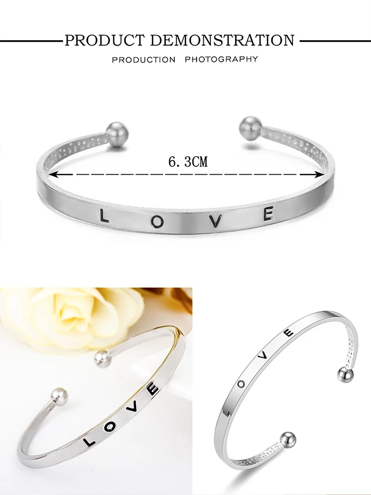 2pcs Women\'s Fashion Simple Silver Steel Band Quartz Watch+LOVE Bracelet Set