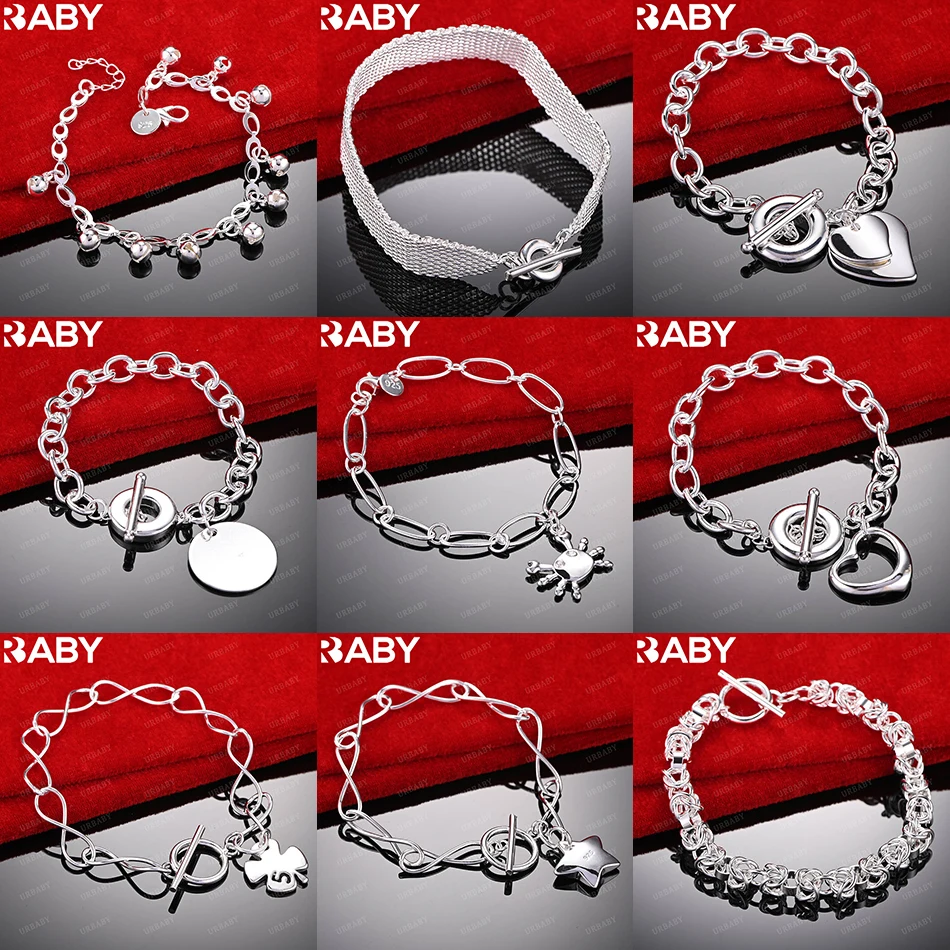 

URBABY 925 Sterling Silver Bracelet For Women Men Fashion Jewelry Charm Grace Noble Wedding Accessories