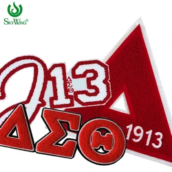 Delta 1913 Triangle Chenille Embroidered Iron Patch for Hoodies, Red and White, Sorority, Delta Sigma Theta, J13, Greek Letter