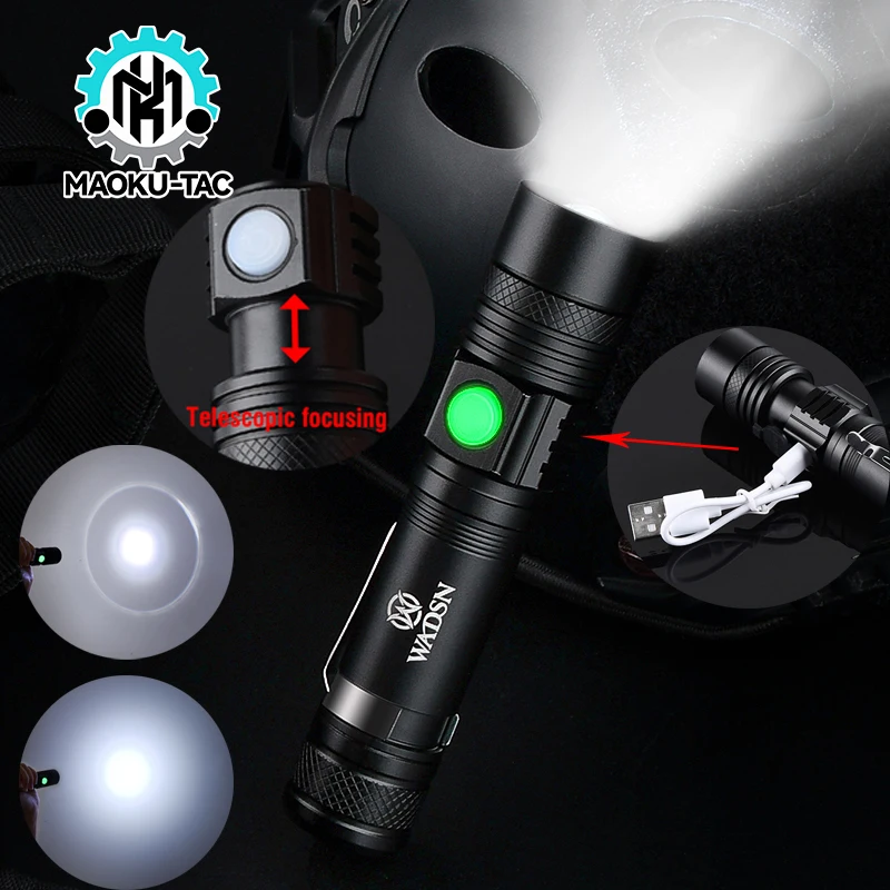 WADSN Outdoor Camping Hunting Fishing Flashlight Outdoor Bright Light Flashlight T-pyc Rechargeable Professional Flashlight