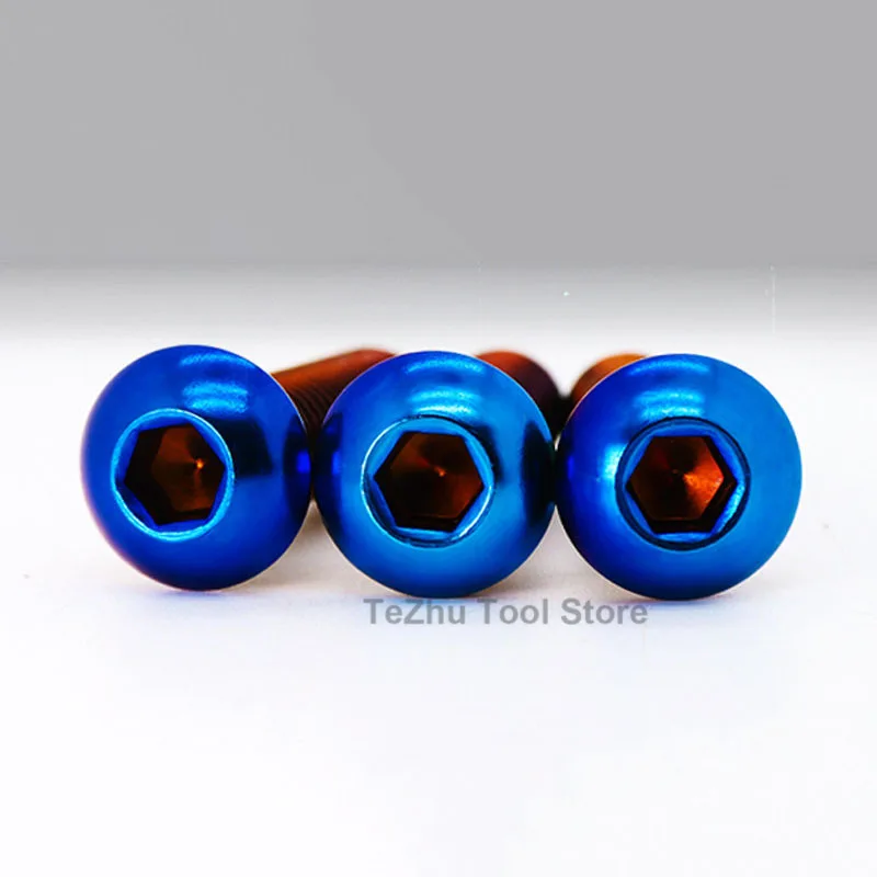 M4-M8 Half Round Head Motorcycle Modification Screw 304 Stainless Steel Titanium Plating Blue Mushroom Head Hex Socket Screw