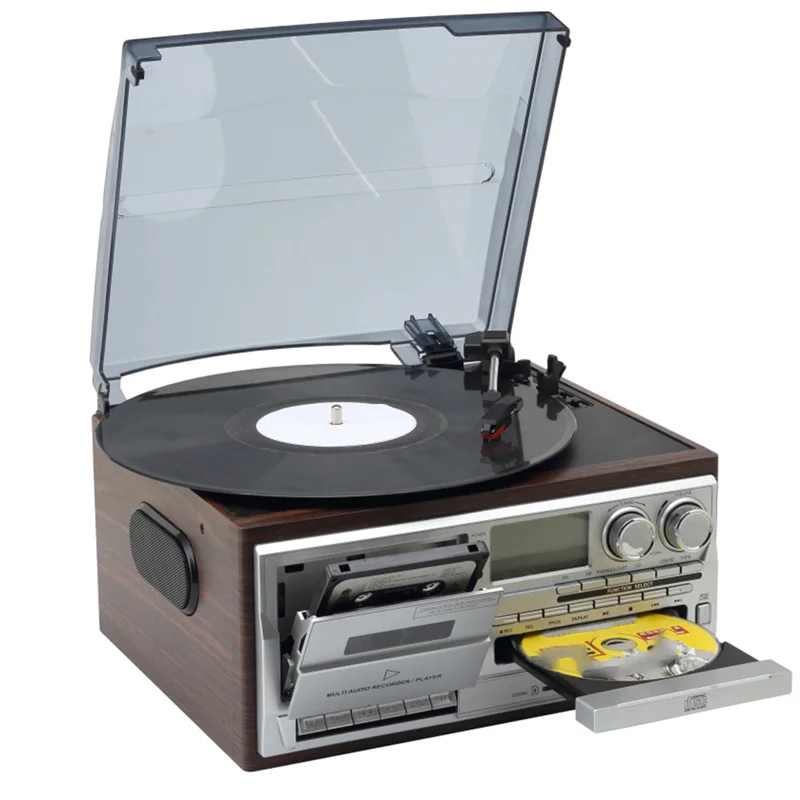 

A99E-AM/FM Radio CD/Cassette Compatible Retro Vinyl Record Player Turntable 3-Speed Phonograph Multi Functions EU Plug