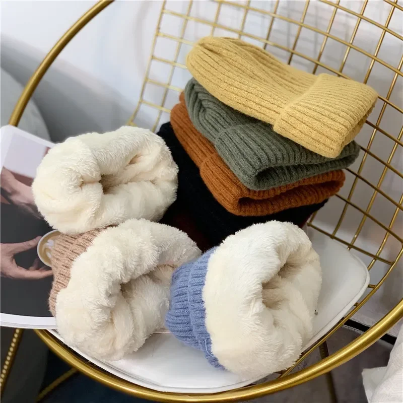 New Winter Hairy Thick Candy Colors Women Knitted Hat Warm Soft Trendy Style Wool Beanie Elegant All-match Gift