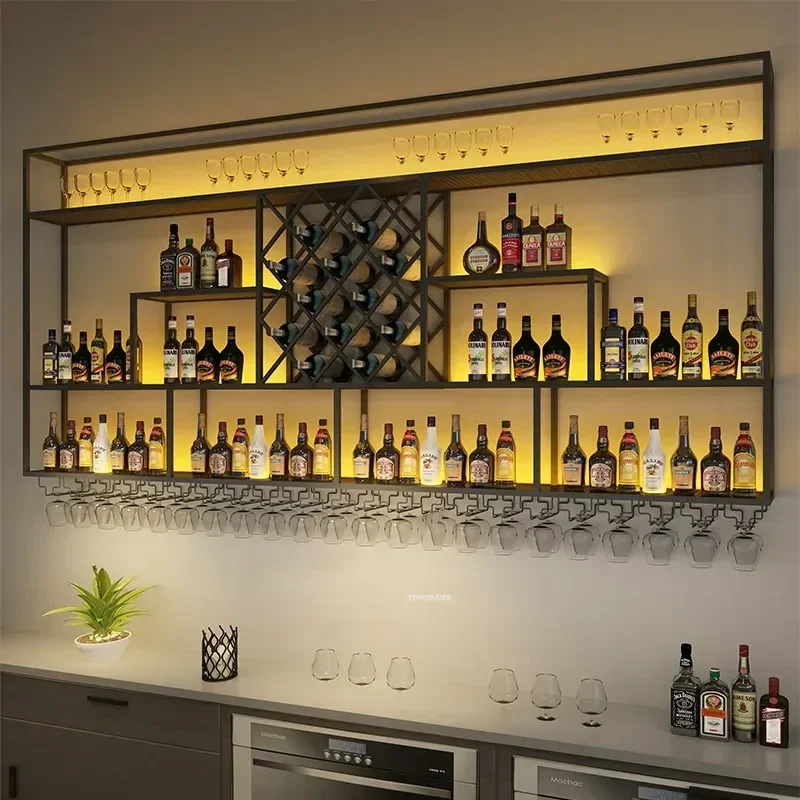 

Wrought Iron Wine Rack Bar Furniture Wine Display Cabinets Restaurant Wall Wine Storage Showcase Industrial Wine Cabinet u