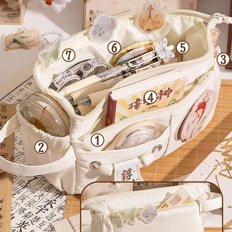 Chinese Style Pencil Storage Bag Cartoon Pen Case Fashion Pen Bag Multifunctional Large Capacity Student Stationery Pouch Gifts