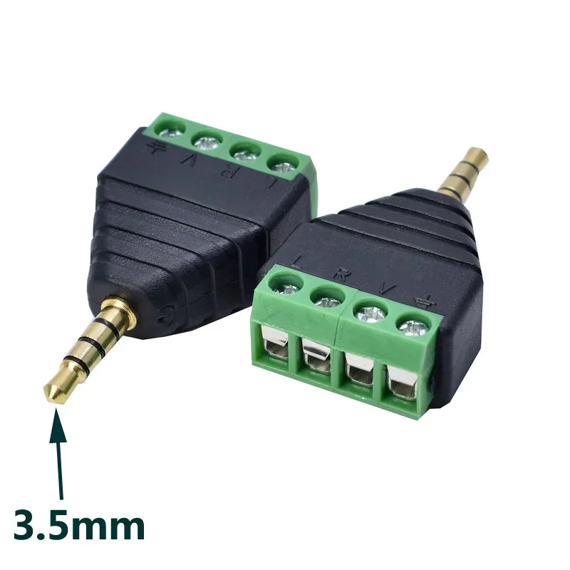 5/20/100PCS  3.5mm 4 Pole Stereo Male Jack to AV Screw Terminal Video AV Balun 3.5 mm Male 4 Pin Terminal Block Plug Connector