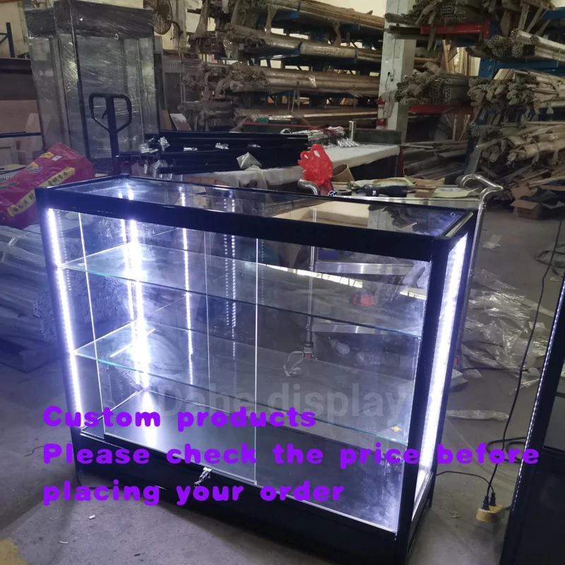 custom.4 Feet Tempered Glass Vitrine Display Showcase with Led Lights Retail Smoke Shop Aluminum Frame Glass Display Cabinet Cou