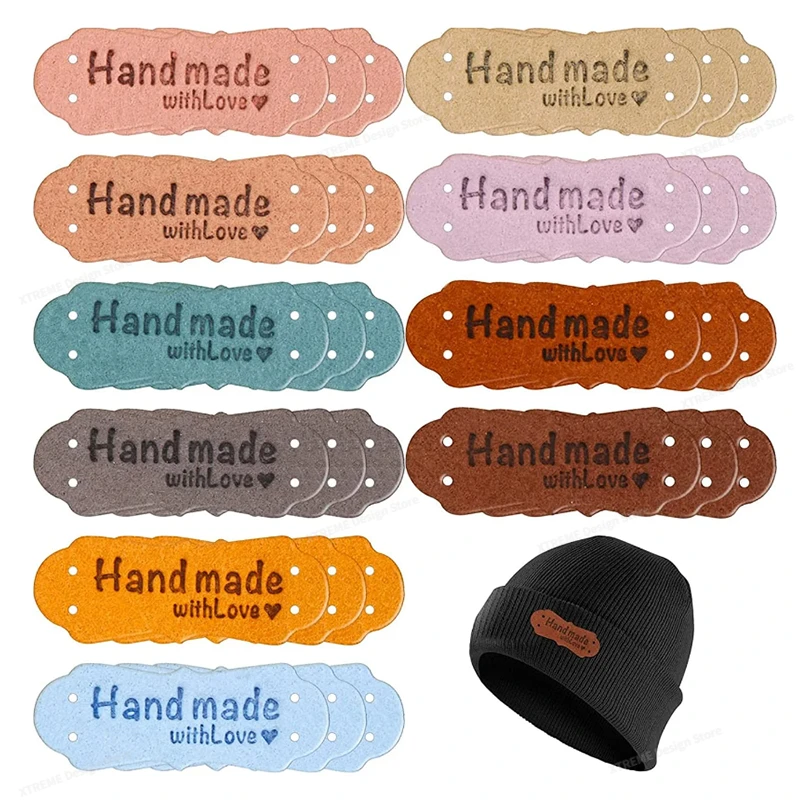 10pcs Handmade pu Leather Label Embossed Label with Hole Embossed Label Decorative Knitting DIY Hand Sewing Crochet Hat Supplies