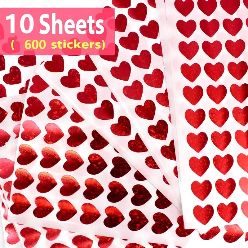 

10 Sheet Set Colorful Glitter Heart Stickers 13mm DIY Scrapbook Journal Gift Sealing Decor