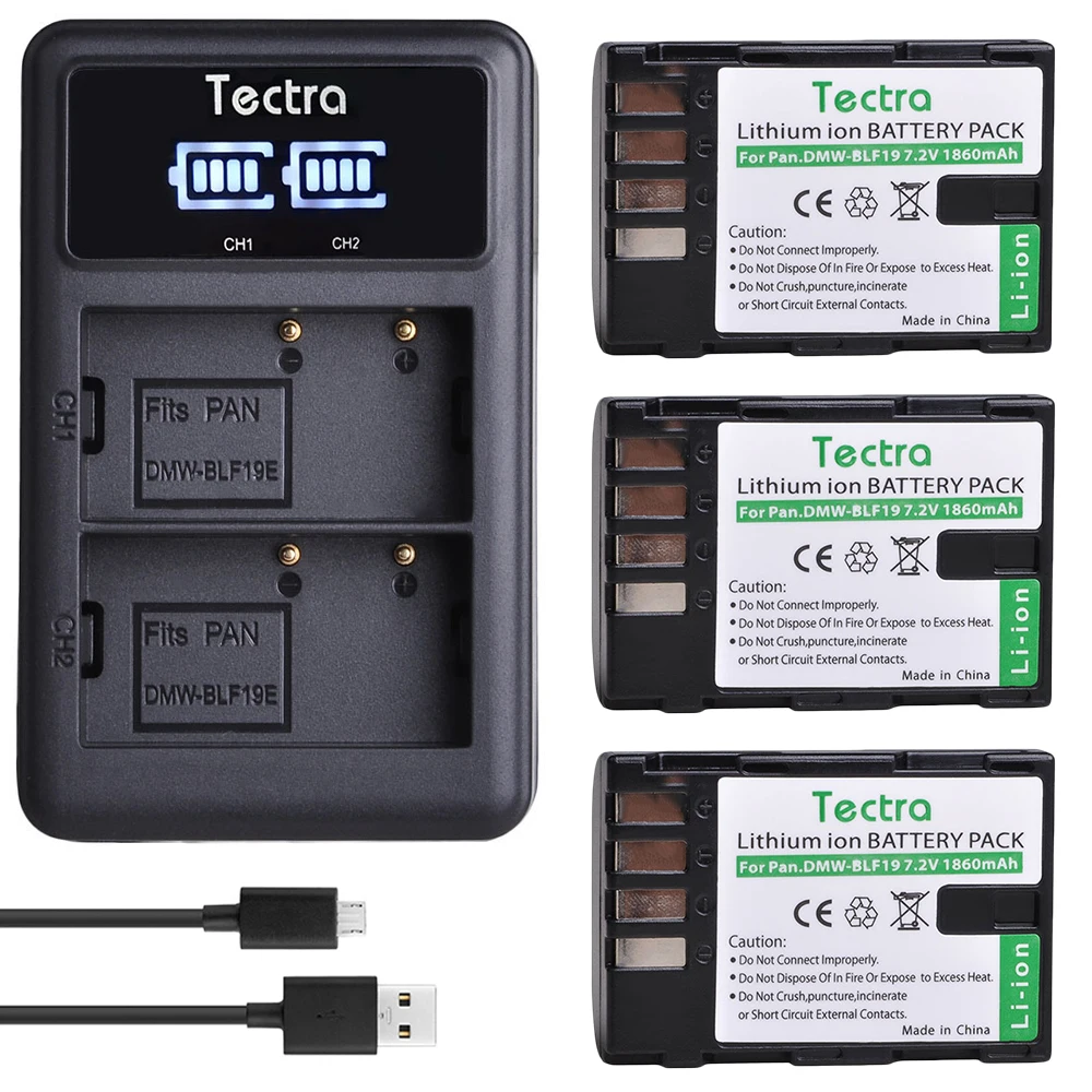 DMW-BLF19, DMW-BLF19E, DMW-BLF19PP Battery + LED Dual Charger for Panasonic Lumix DC-G9 GH5 GH3 GH3K GH4 GH4K