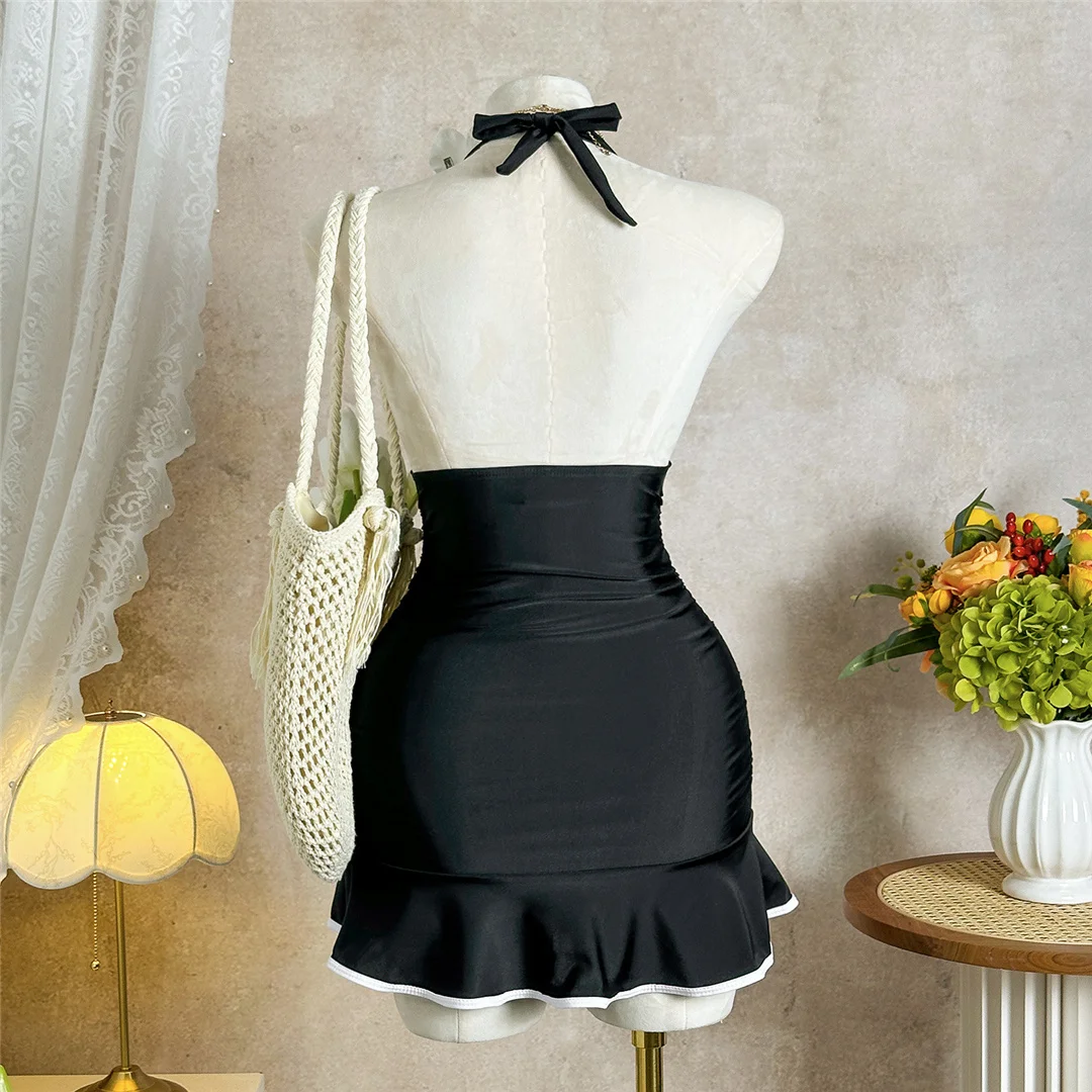 V-Ausschnitt, Neckholder, Rüschen, Damen-Badeanzug, einteiliger Badeanzug, rückenfreier Monokini, gepolsterter Badeanzug, Badebekleidung, Badeanzug V7809 – Detail 9
