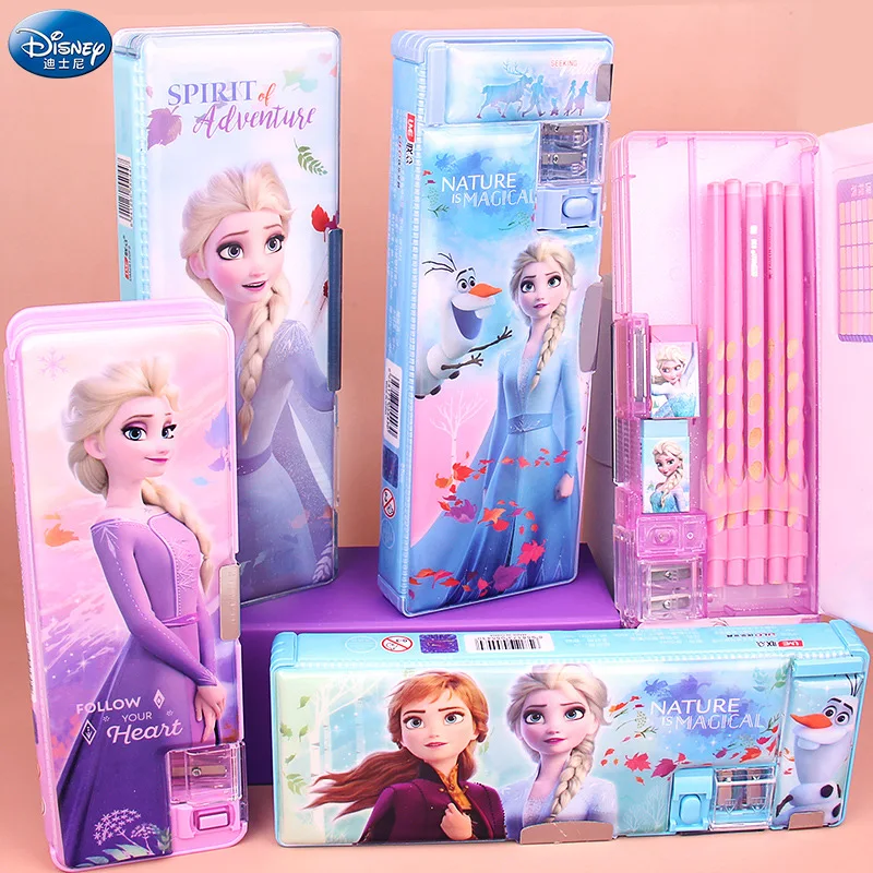 

New Disney Pencil Case Frozen Ii Double-sided Plastic Pencil Case Sharpener Pencil Case For Primary School Students Girl Gift