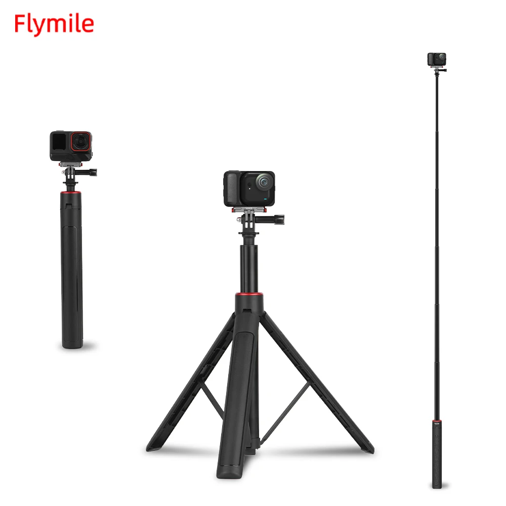 Flymile Selfie-Stick Ausziehbares Stativ für DJI Action 5 Pro/4/Osmo 360/Pocket 3/4/Insta 360 X5/Go Ultra/GoPro Kamera-Zubehör
