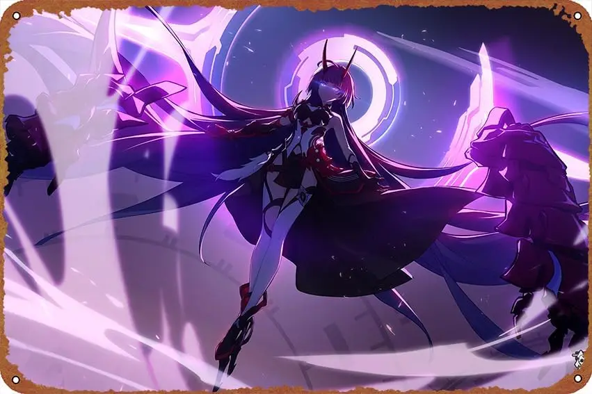 Video Game Raiden Mei Honkai Impact 3Rd Metal Tin game Poster Signs 8 x 12 Inch Decor Funny Chic Art Wall Decort Home Yard  sign