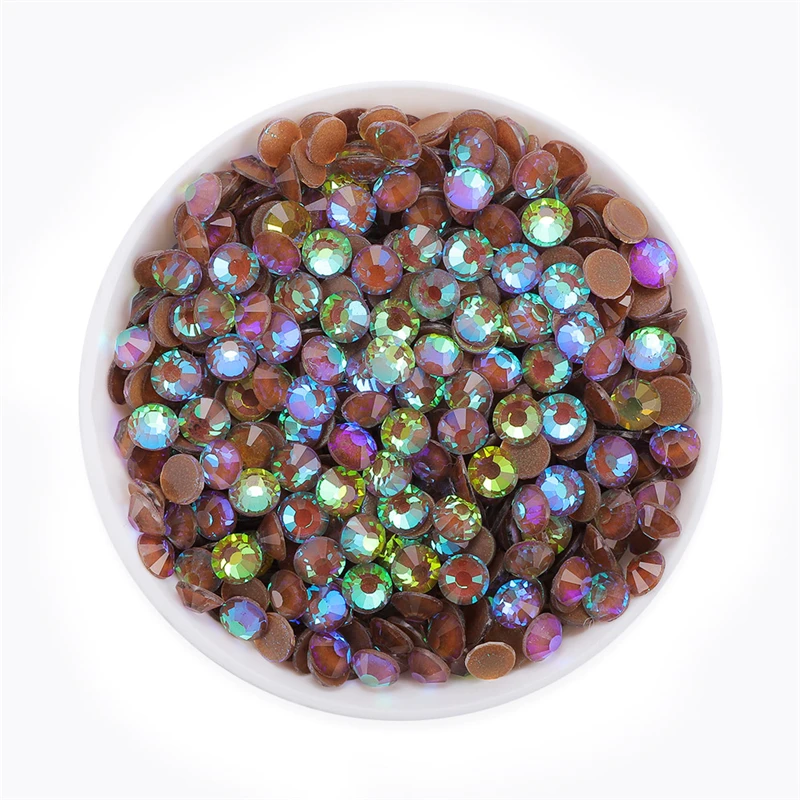 Mocha Shimmer Coffee SS6-SS30 Glass Flatback strass Glitter Round Brown AB Stones colla su diamante per la decorazione di Nail Art