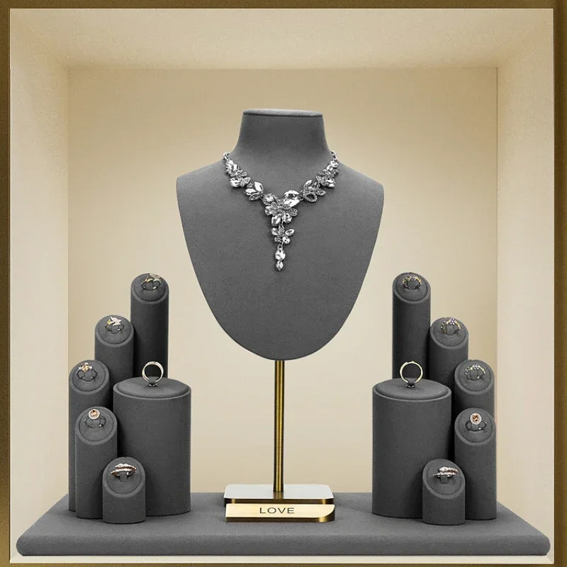 

jewelry counter, jewelry display prop, bracelet, necklace, ring display rack Gray microfiber metal jewelry display rack,