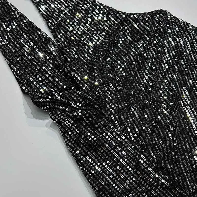 Sexy  Women\'s Sequin  Dress Backless Deep V Low Figure Mini Women Fashion Party Skirt