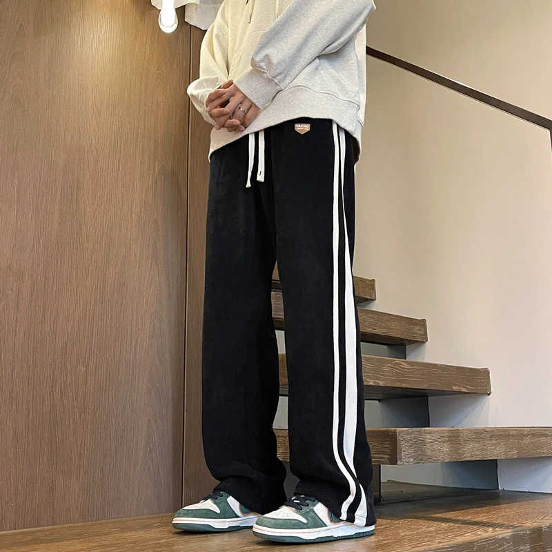 2024 Men Fashion Comfortable Loose Wide Leg Pants Trendy High Street Casual Pants HipHop Sports Pants Hombre Large Straight Leg