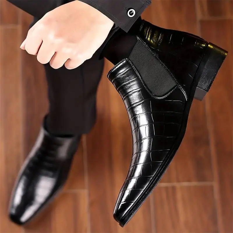 

British Style Men's Chelsea Boots Small Square Toe Men's High Top Business Casual Shoes Fashionable Men's Ankle Boots