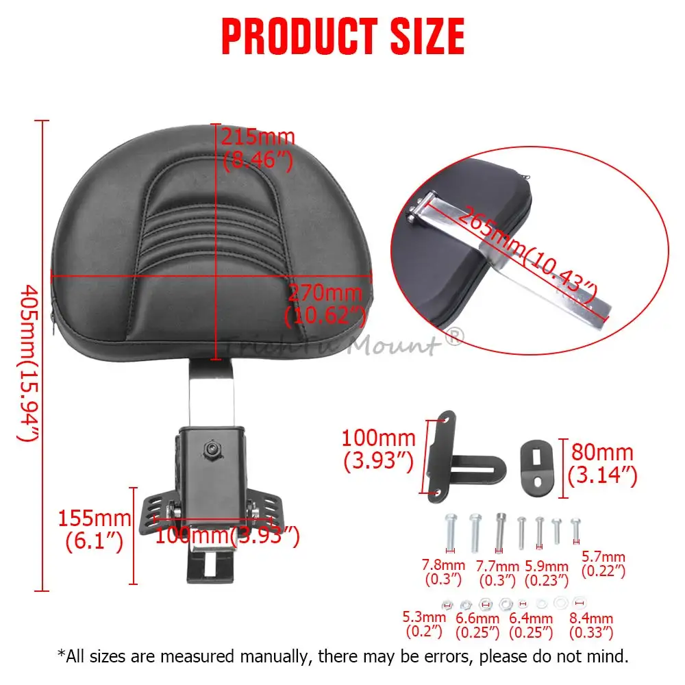 Adjustable Driver Backrest Lumbar Support For Harley Road King Street Glide Road Glide Electra Glide 1997-2025 Chrome Bracket