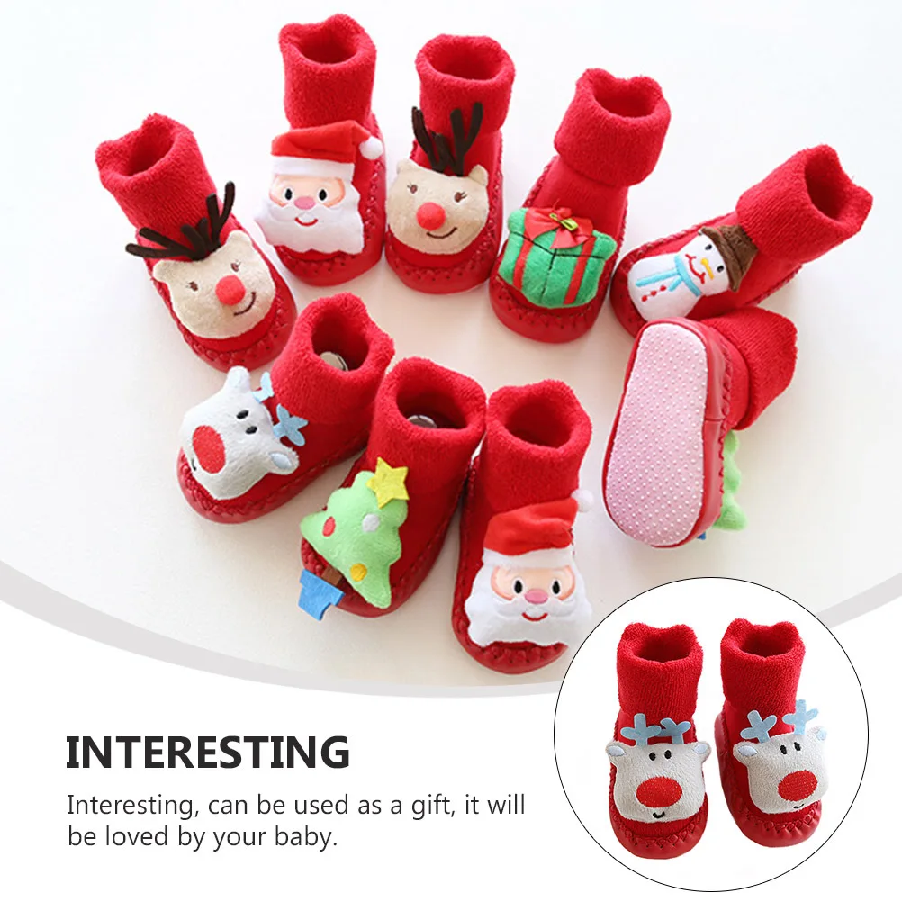 

1Pair Christmas Baby Socks Warm Comfortable Floor Socks Non-Slip Soft Sole Toddler Cartoon Footwear for Kids Festive Winter