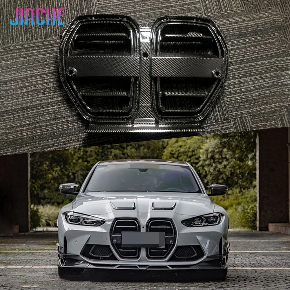JIACHE Dry Carbon Fiber Car Front Grille For BMW 3 4 Serise G80 M3 G82 G83 M4 2021+ Body Kits FPR Bumper Grill Mesh Styling