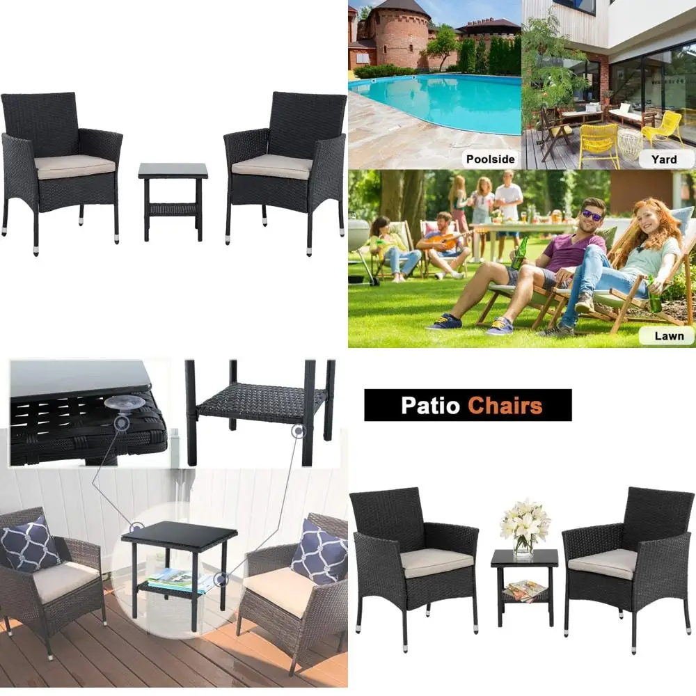 

3-Piece Outdoor Bistro Set with Rattan Chairs for Backyard, Porch, and Poolside Conversation