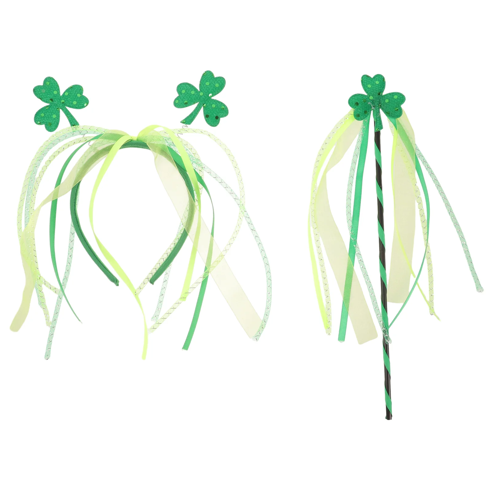 Irish Shamrock Headband St Patricks Day Decor Girls Fairy Wands Reusable Mesh Fun Outfit Accessory Holiday Headpiece Cosplay