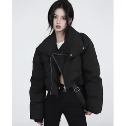 Grey Down Jacket Women Coat Black Fashion American Streetwear Y2K Style Duck Down Feather Female 2024 NEW Winter Short Outwear