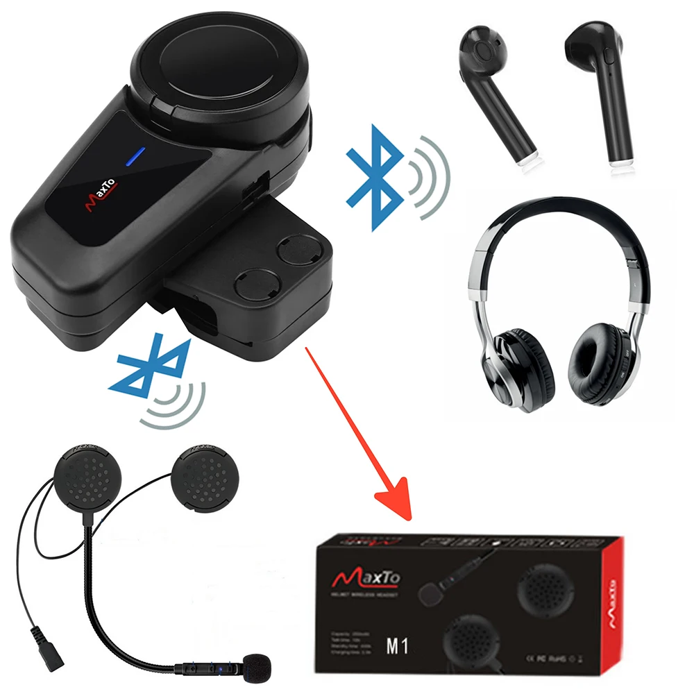 Maxto M2 Motorcycle Helmet Casco Group Intercom 1000M Headset Bluetooth 5.0 FM MP3 Compatible with Any Headphone Earphone