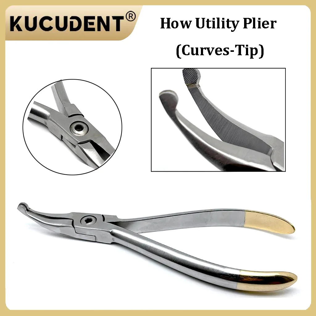 

KUCUDENT Orthodontic How Plier with Curved Tip Dental Instrument for Straight & Curved Arch Wire Holding Stainless Steel Forceps
