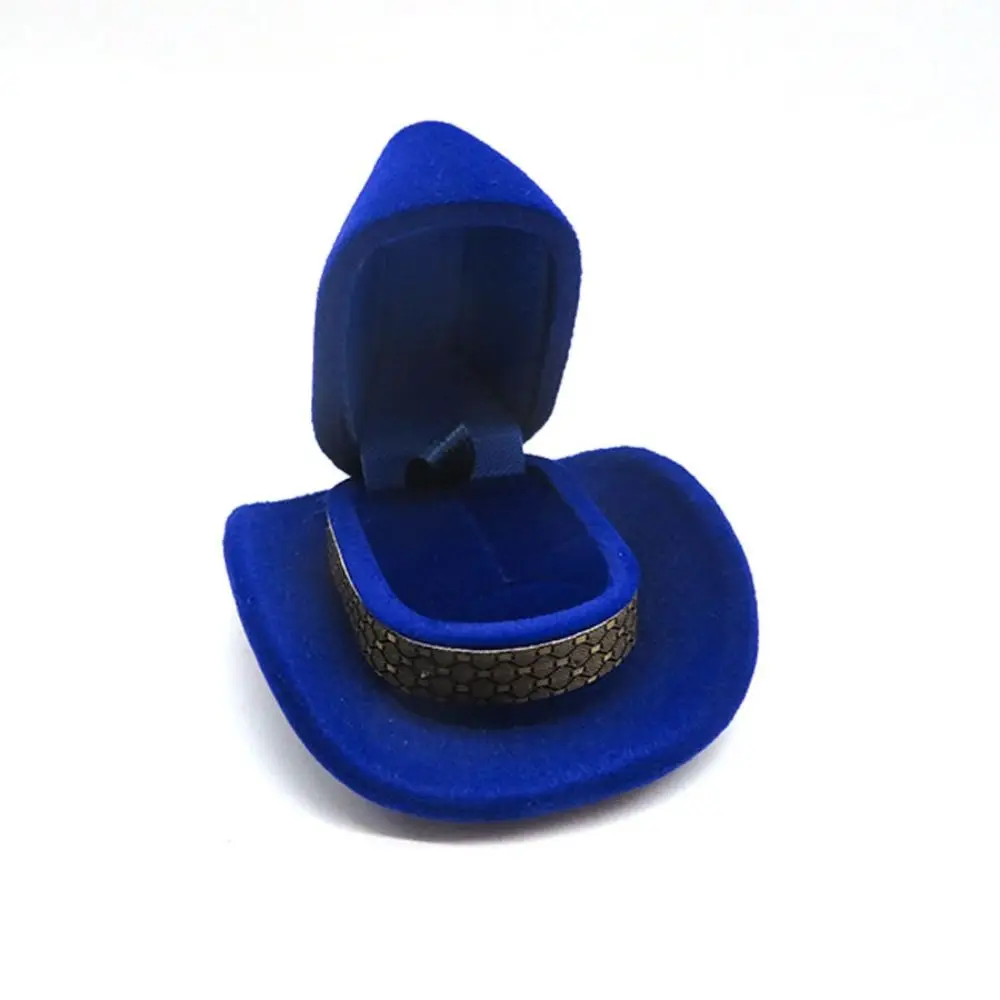 Vintage Western Cowboy Hat Ring Box Flocked Personalized Jewelry Storage Boxes Fashion Portable Creative Ring Box Couple