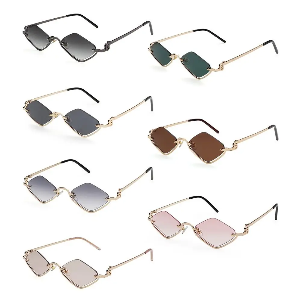 Retro Diamond-Shaped Women's Sunglasses Metal Small Half Frame Sun Glasses Hip Hop Narrow Vintage Shades for Women & Men