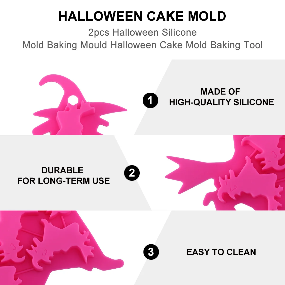 

2pcs Halloween Silicone Mold Creative Baking Mould Cake Tool Eco-Friendly Easy Clean For Family Professional Use Witch