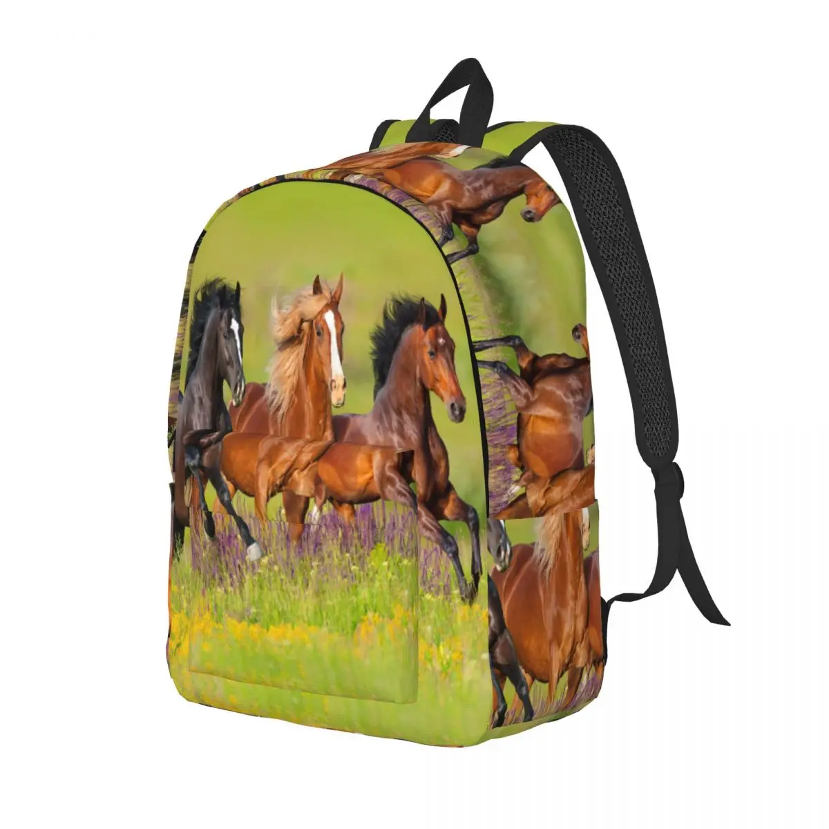 Horse Running Flower Meadow Backpack Middle High College School Student Galloping Animal Lovers Bookbag Teens Daypack Durable