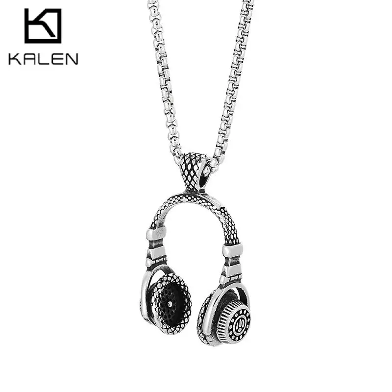 KALEN Special Stainless Steel Earphones Pendant Necklace for Men Punk Vingate Pendant Music Party Jewelry Male Charm Gift