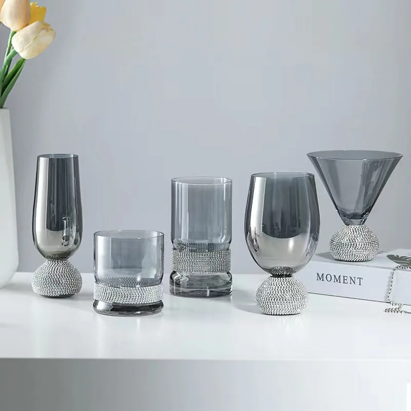 Multi-Color Glass Cup with Embedded Diamonds Bottom for Home And Hotel Creative Foreign Liquor Cup Beverage Cup Diamond Encru...