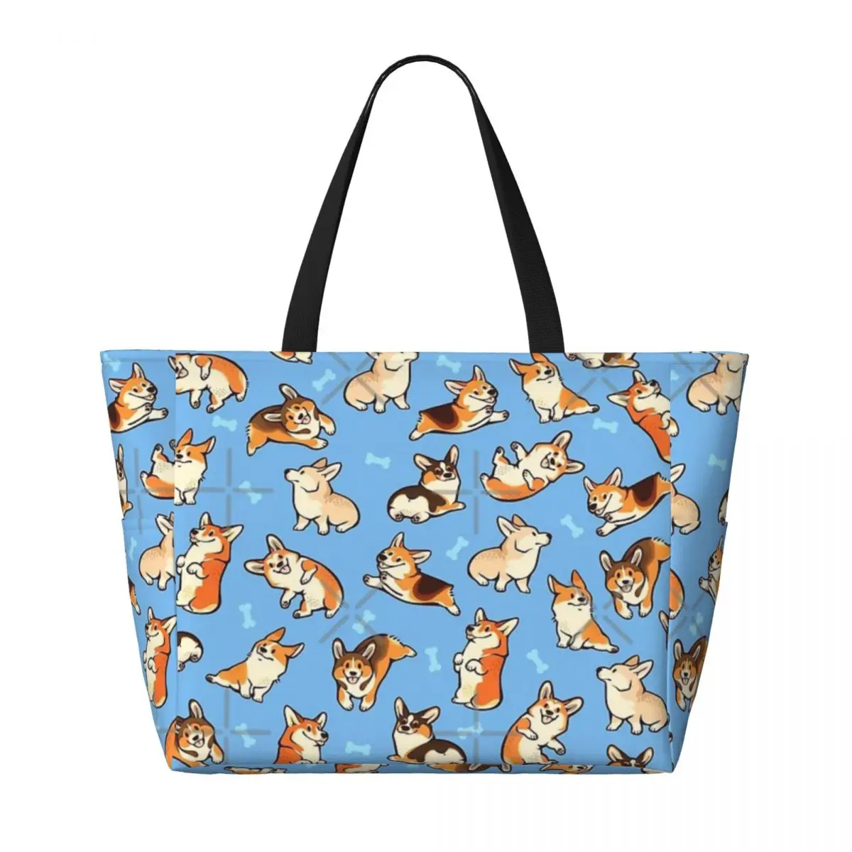 Jolly Corgis In borsa da viaggio da spiaggia blu, borsa a tracolla alla moda di grande capacità con motivo Multi-stile