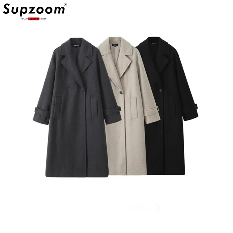 

Supzoom 2026 New Arrival Top Fashion Autumn And Winter European And American Style Women's Soft Loose Collar Long Sleeved Coat