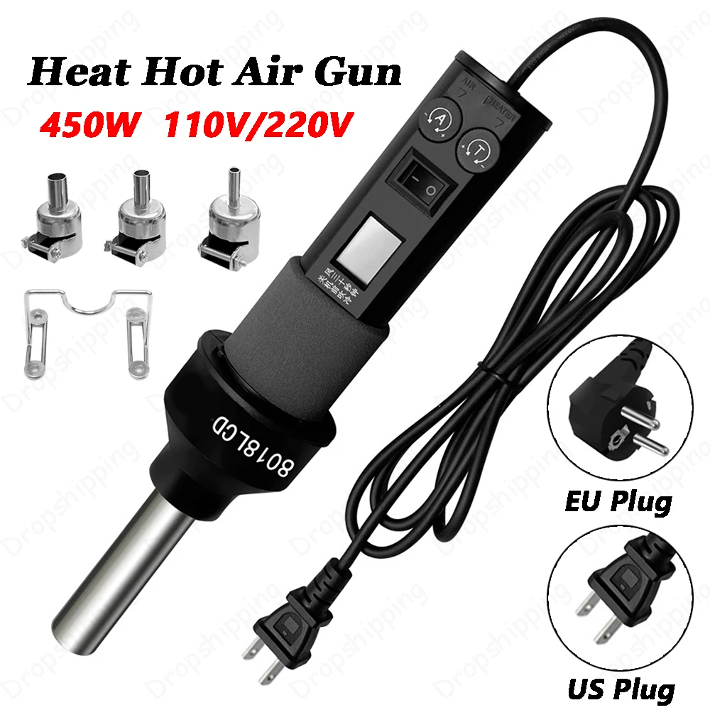 110V 220V Heat Hot Air Gun 450W LCD Digital Desoldering Soldering Station Temperature Adjustable IC SMD BGA 8018LCD EU/US Plug