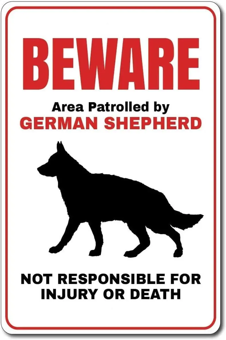 Metal Sign German Shepherd Beware Tin Gift Decor Owner Dog Quality  /20x30 cm