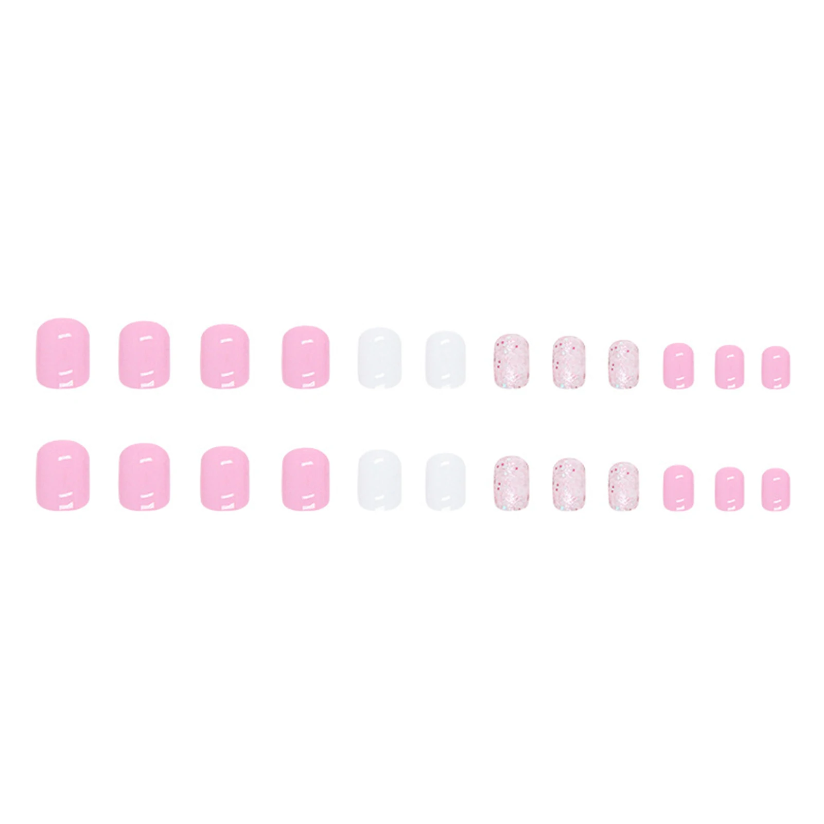 Pink Paillet Short Artificial Nails Ultra-flexible Lasting Comfort Fake Nails for Nail Technician Daily Use