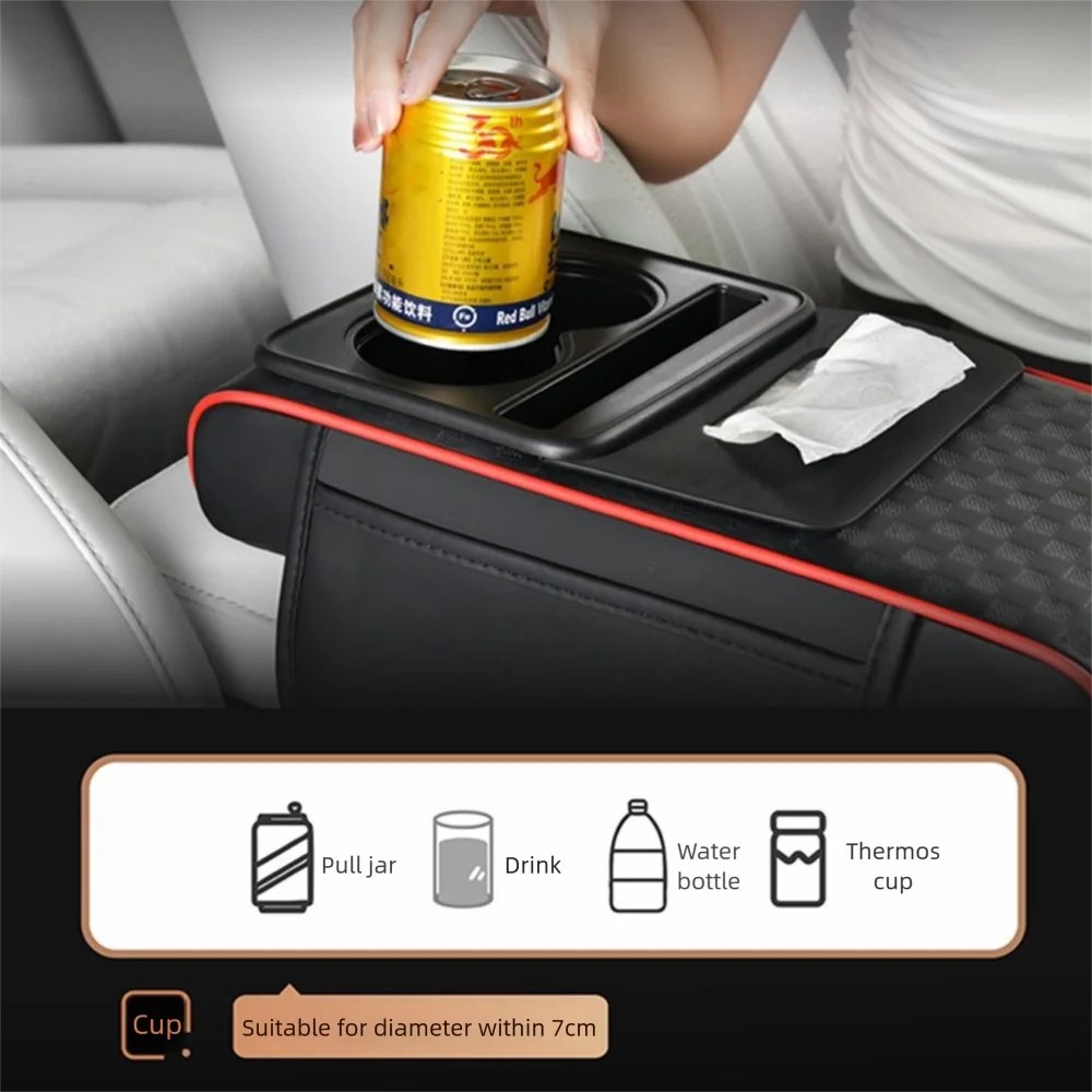 

Portable Center Console Armrest Cushion Multifunctional PU Leather Armrest Pad with Cup Holder Tissue Box Height Increasing