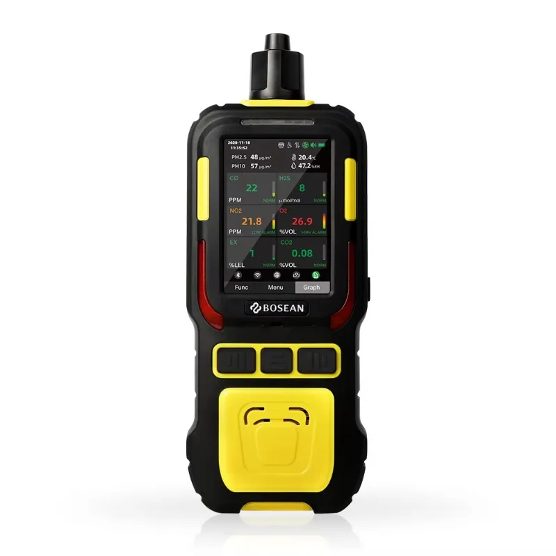 6in1 Pump Gas Detector Fast Response Ozone Analyzer LCD Display EX H2S CO CO2 NO2 Gas Detector