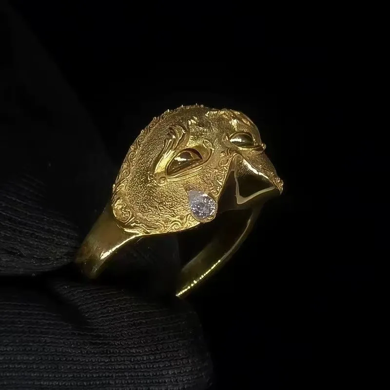 Niche Medieval Water Drop Mask Index Finger Rings Unique Advanced Sense Vintage Gothic Personality Statement Jewelry Accessories
