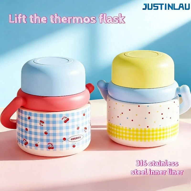 JUSTINLAU 500ml Large Capacity 316 Stainless Steel Lunch Box Bento Thermos Pot for Hot Food Storage Containers with Spoons