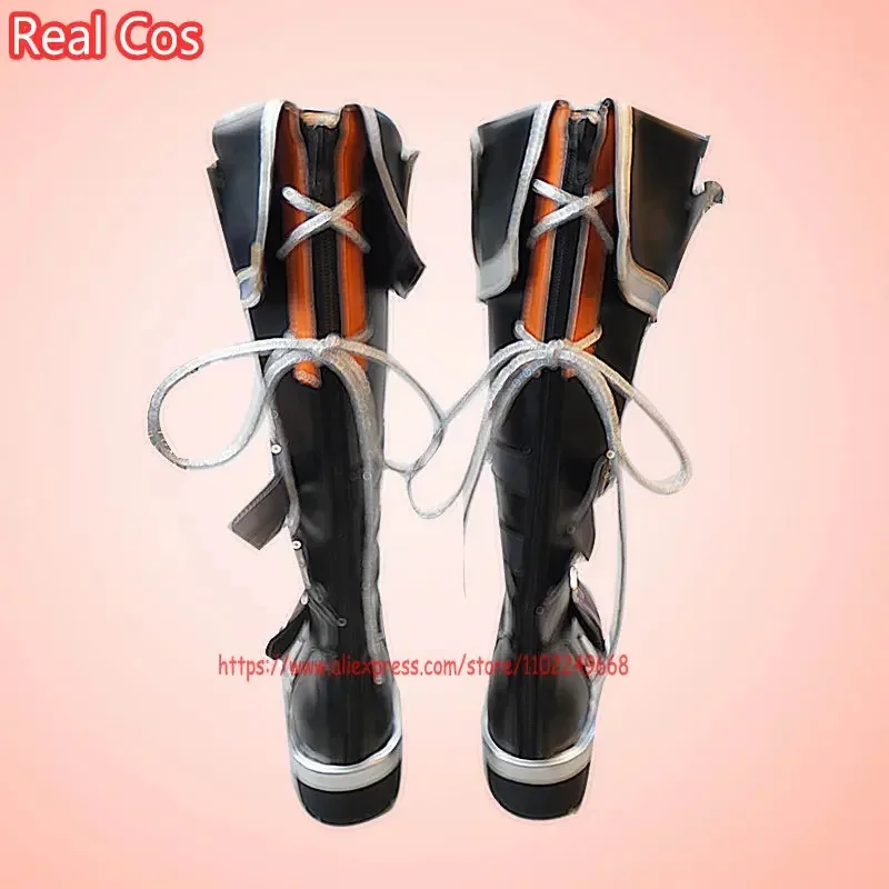 RealCos juego popular Genshin Impact Diluc zapatos rojo oscuro nueva piel toda la noche Cosplay botas de cuero Unisex juego de rol Halloween