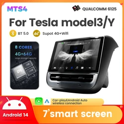 Android 14 7 Inch Car Rear Entertainment Smart Screen For Tesla Model 3 Y Support Carplay Android Auto 4G WIFI BT Video Player